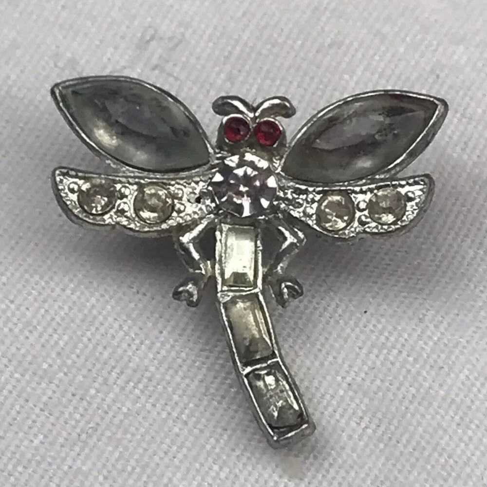 Dragonfly Pin Brooch Red Eyes Jeweled Vintage